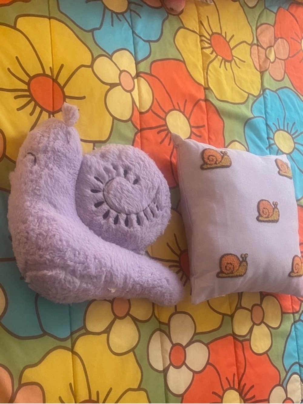 Set of 2–Furry Snail Plush Pillow & Snail throw pillow